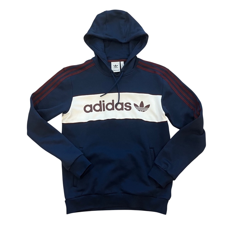 Adidas Originals Mens Navy Blue Trefoil Logo Stripe Pullover Hoodie Small‎ S